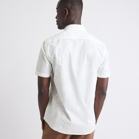 NWT Short-Sleeves Tailored-Fit Dress Shirt with Floral Embroideries - Picture 3 of 3